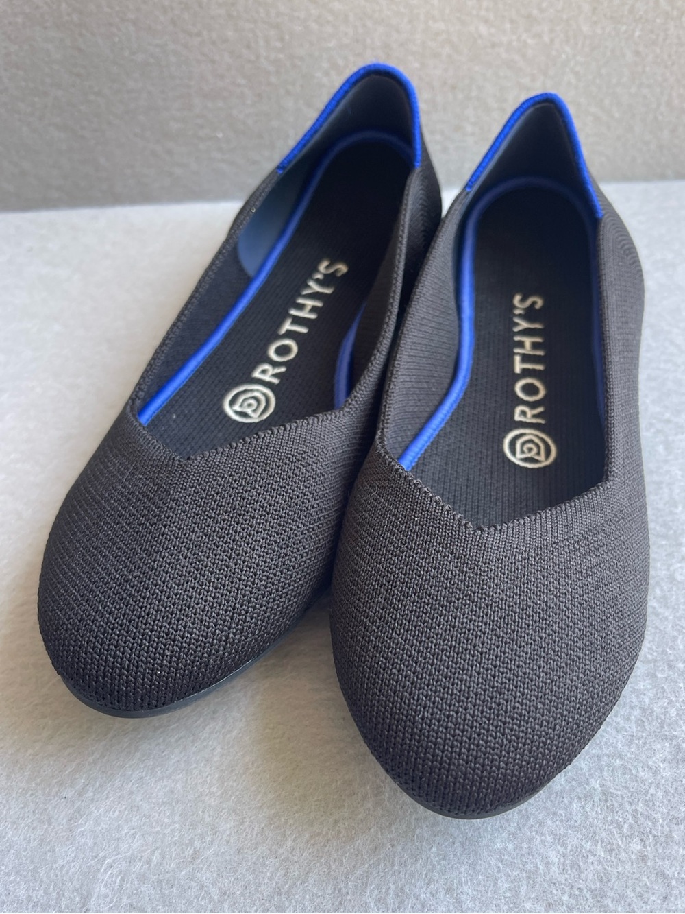 Rothy’s The Flat Round Toe Slip On Ballet Shoe Black Knit Casual Womens Size 7.5